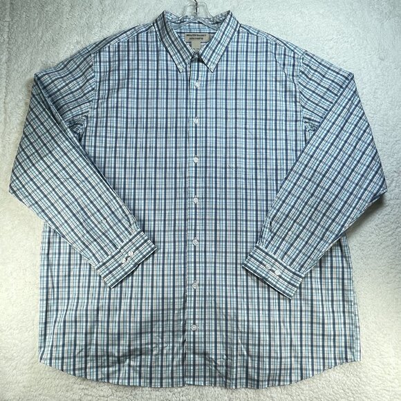 Duluth Trading Co Shirt Mens Size 3XLT Tall Blue Plaid Wrinkle Fighter Pocket - Picture 1 of 7